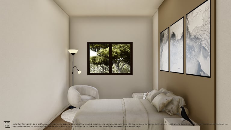 a bedroom with a bed and a chair