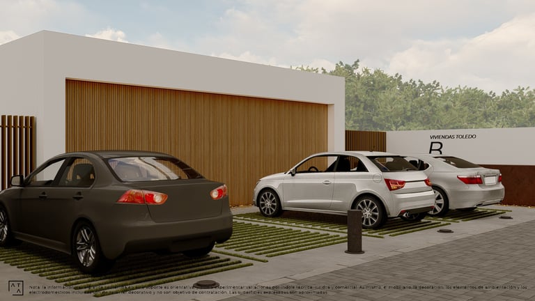 a couple of cars parked in front of a building