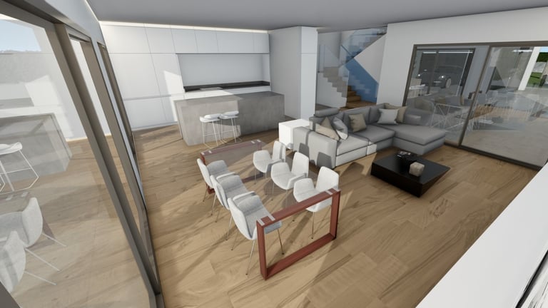 a living room with a couch and a table