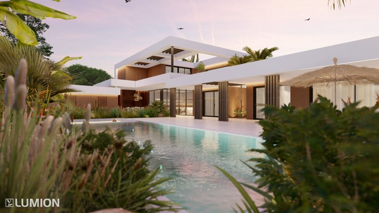 a house with a pool and a swimming pool