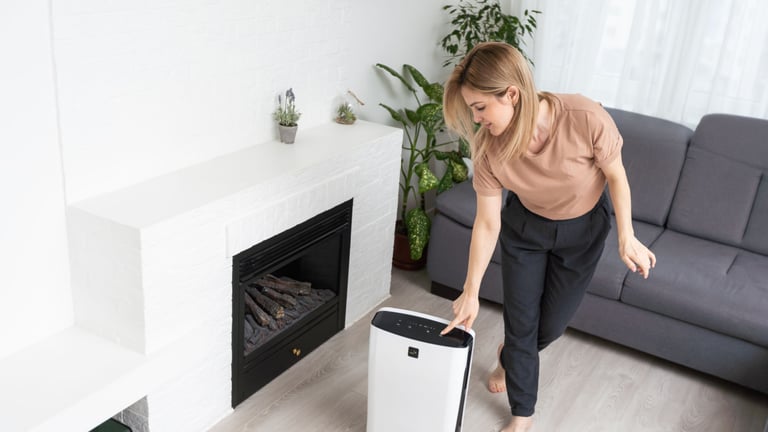 a woman standing in front of a white air pug