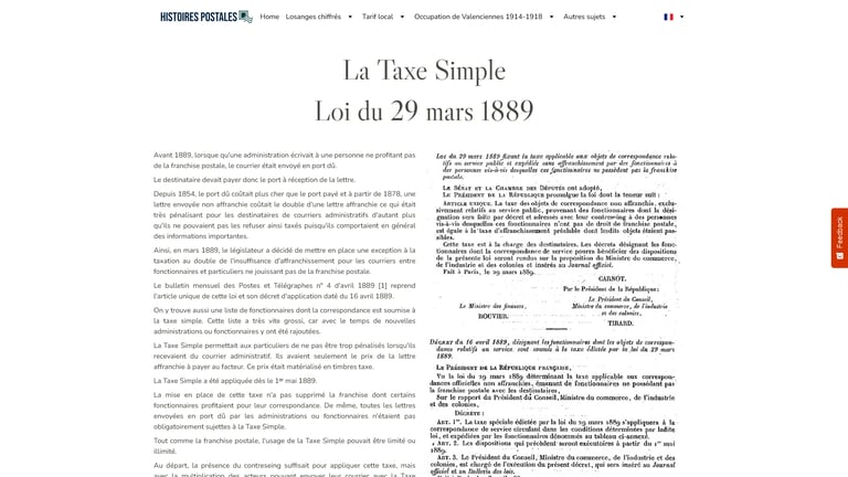 Taxe simple loi du 29 mars 1889