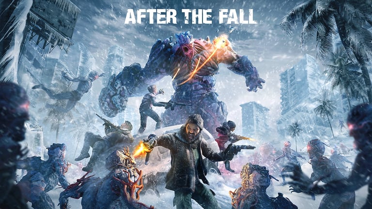 people fighting a giant monster in image of the VR video game After the fall
