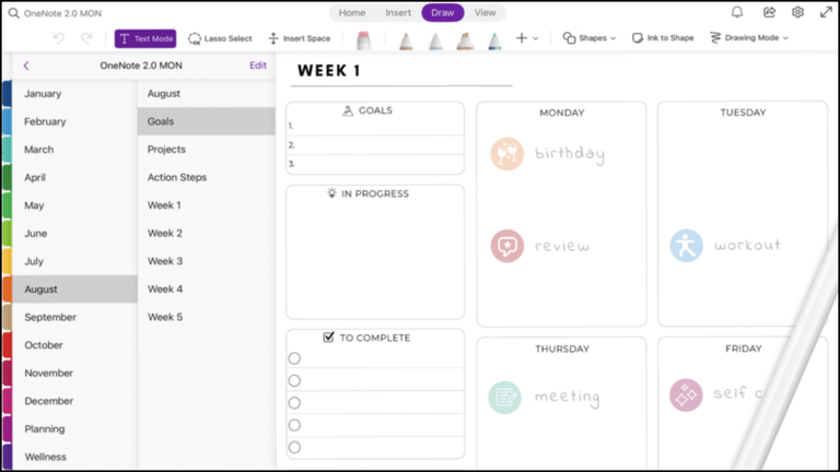 OneNote Goals
