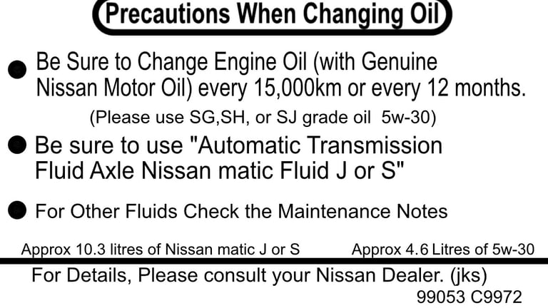 3.5 litre e51 Under bonnet Sticker for Oil