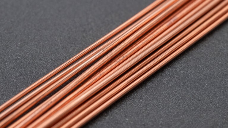 Détail macro d'un faisceau de fils de cuivre dénudés, brillants et parfaitement torsadés, prêts à être connectés, sur un fond anthracite, éclairage studio mettant en valeur la texture métallique, haute-contraste.