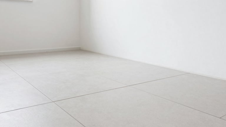 Close-up shot of perfectly aligned large format floor tiles meeting a clean, freshly painted wall corner in a renovated Verona apartment, natural light, sharp focus on the grout lines and precision