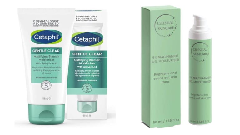 Cetaphil Gentle Clear Mattifying Blemish MoisturizerCelestial Skincare Niacinamide Gel Moisturiser