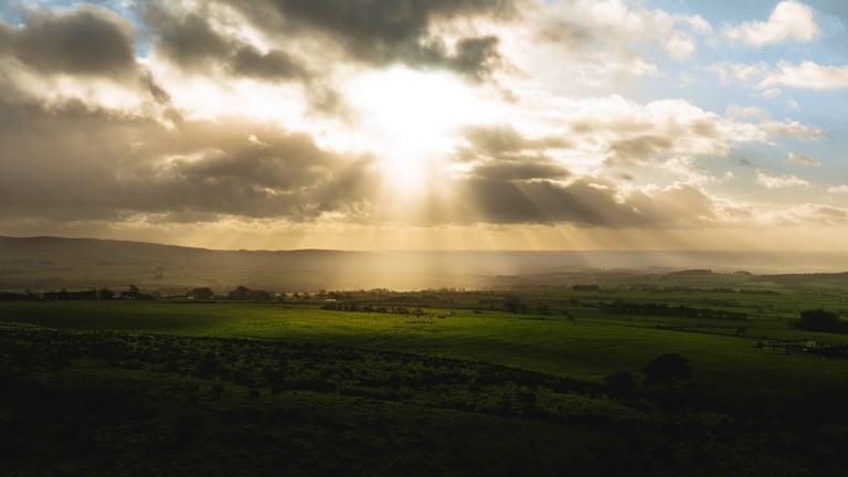 Sunlight bursting through stormclouds
