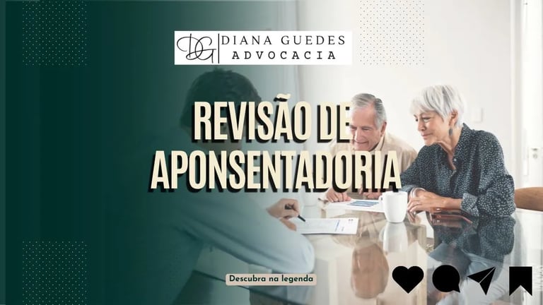 Texto Revisão de Aposentadoria e ao Fundo casal de Idosos assinando contrato