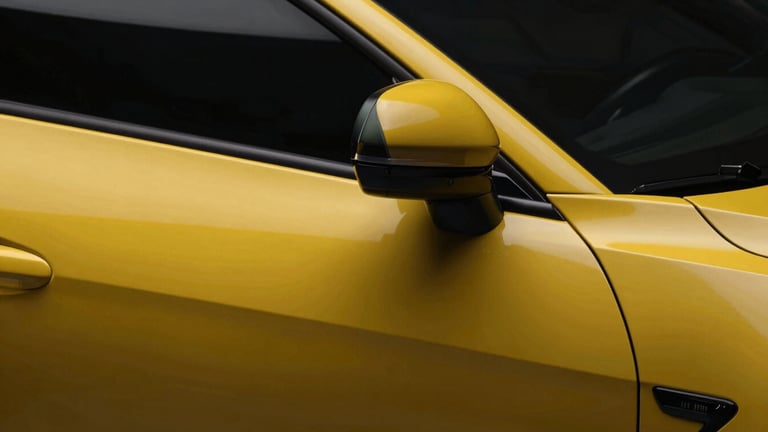 Extreme close-up of a perfectly wrapped car door edge, showing the precise cut line and seamless finish, studio lighting highlighting the transition.