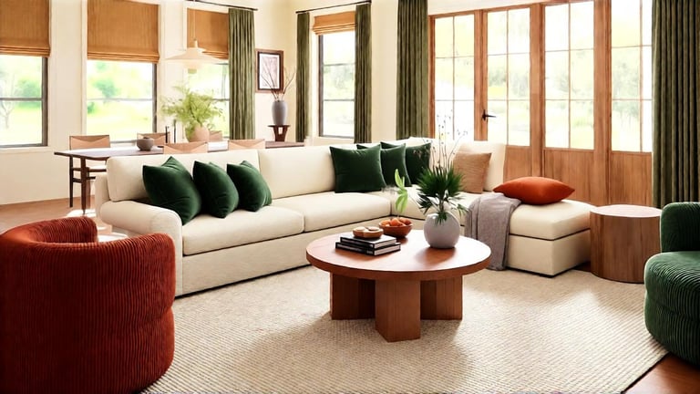 Bold barrels living room with statement barrel furniture, rich tones, and dramatic design