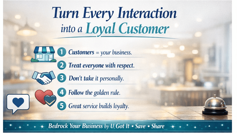 Infographic titled 'Turn Every Interaction into a Loyal Customer' listing five steps: 1. Customers =