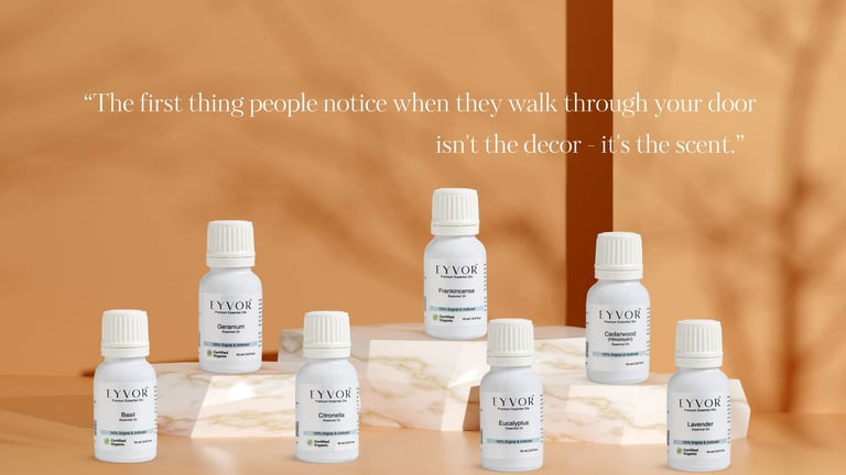 a group of bottles of essential oils and a bottle of eyvor essential oil brandoils