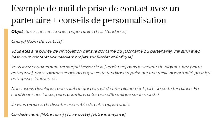 mail premier contact professionnel exemple