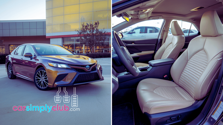 a split screen of a 2018 Toyota Camry Exterior interior