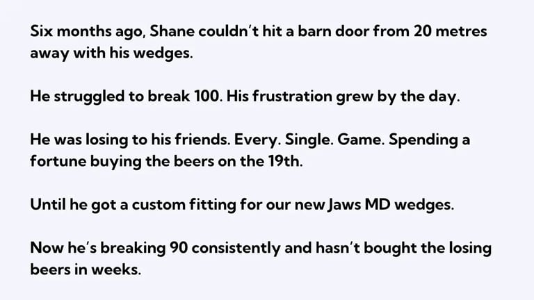 An original example of storytelling in copywriting for selling golf clubs.