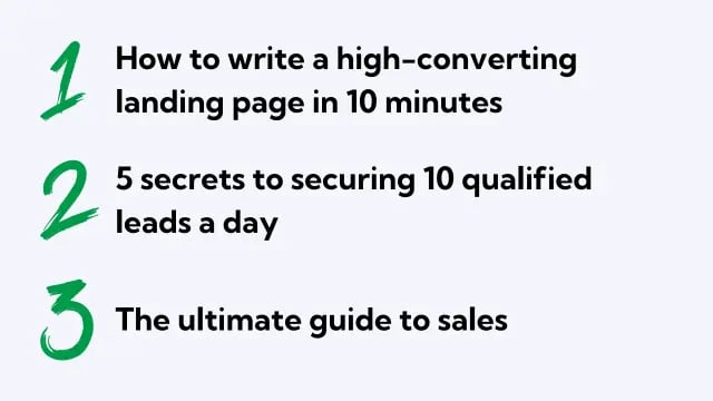 Three examples showing copywriting headline formulas in action