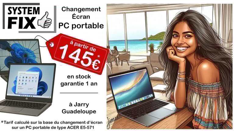 changement remplacement écran PC portable Guadeloupe