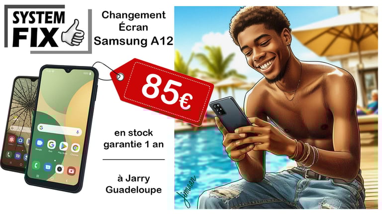 réparation SAMSUNG A12 en Guadeloupe - écran cassé