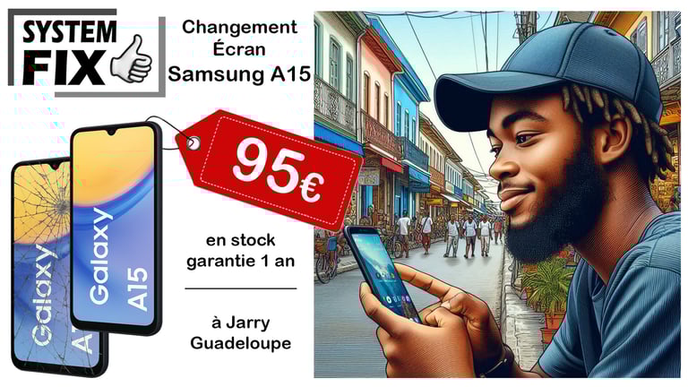 Remplacement écran SAMSUNG Galaxy A15 en Guadeloupe à Jarry