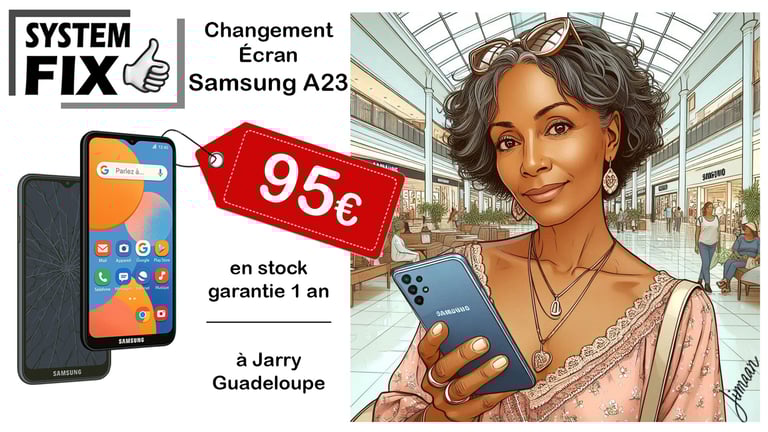 réparation écran cassé téléphone SAMSUNG A23 5g en Guadeloupe
