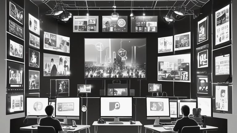 A behind-the-scenes shot of a film production in action.