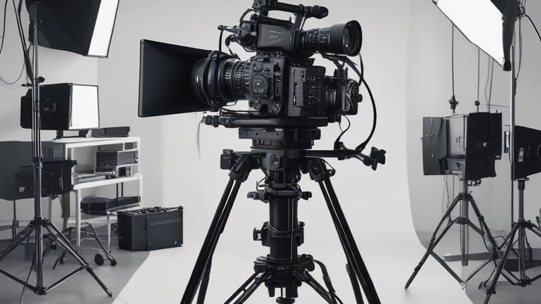 A behind-the-scenes shot of a film production in action.