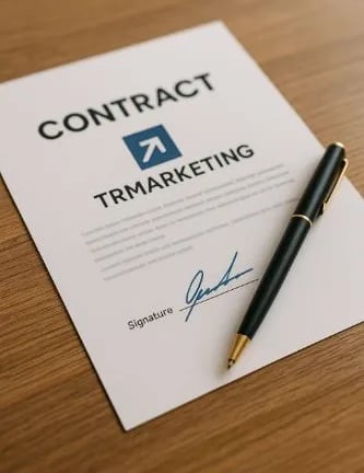 Contrato de TRMarketing con un bolígrafo encima, simbolizando la captación de clientes para negocios