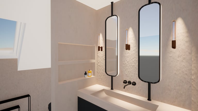 Salle de bain aménagée avec un lavabo encastré dans un style épuré et contemporain