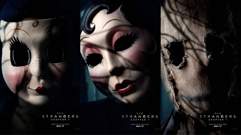 The Strangers banners, Dollface, Pin-Up, Scarecrow. 