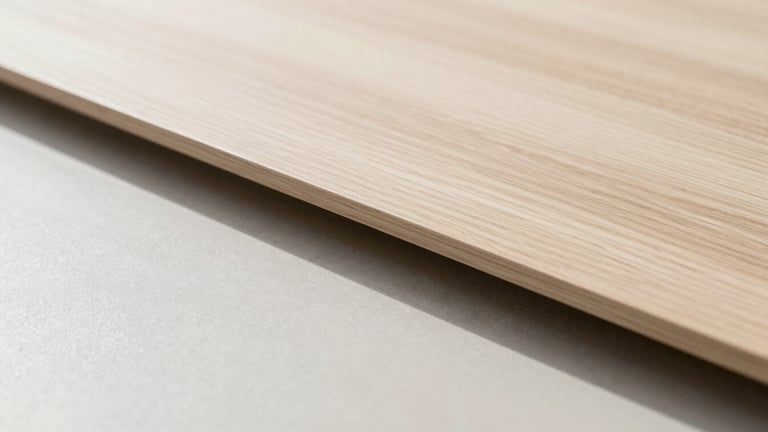 Tight macro detail shot of a flawless wood-to-steel material transition, crisp architectural photography, bright daylight, clean neutral tones