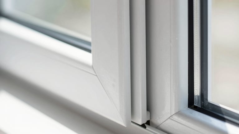 Macro close-up of a flawless UPVC window corner joint, showcasing precise engineering and weather-seal details, bright crisp daylight, sharp focus.