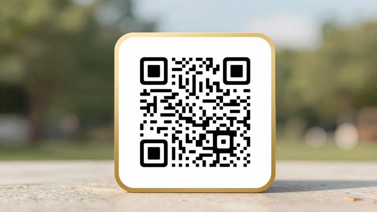 A clean, professional QRIS code graphic on a white card, framed with a subtle gold border, optimized for scanning.