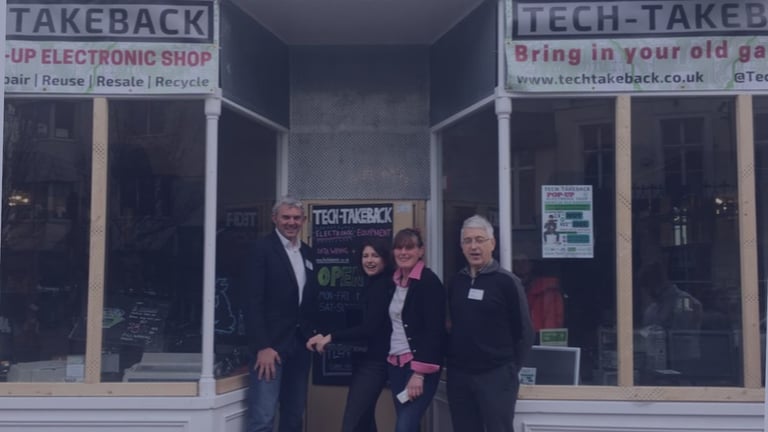 Dr David Greenfield and Andy Burdon, Co-Founders, in front of an early Tech-Takeback pop-up shop