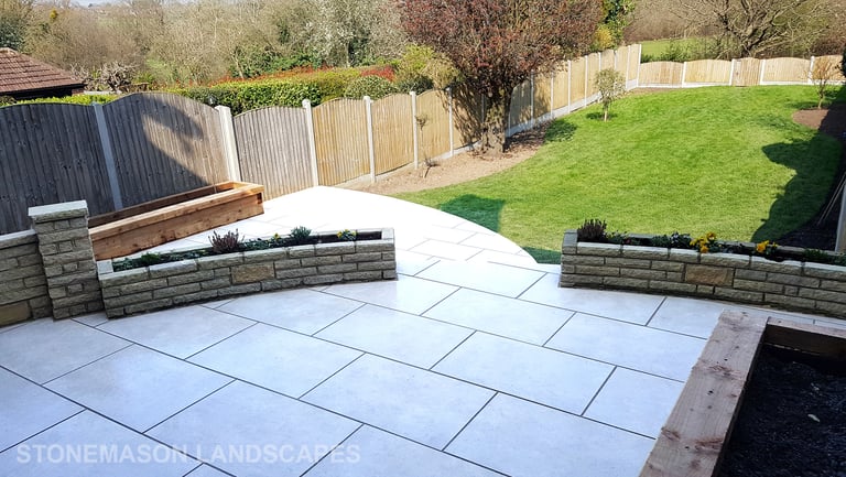 Elevated raised porcelain patio renovation and lawn relevelling 