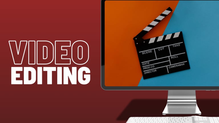a computer screen with a image of a clapperboard and the text video editing