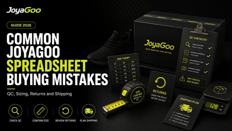 Common JoyaGoo Spreadsheet buying mistakes involving QC photos, sizing, returns and international sh