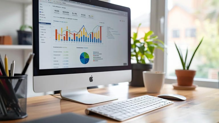 Close-up of optimized Google Business Profile with highlighted keywords in a professional workspace.