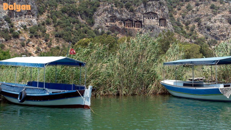 two boats are parked in the water