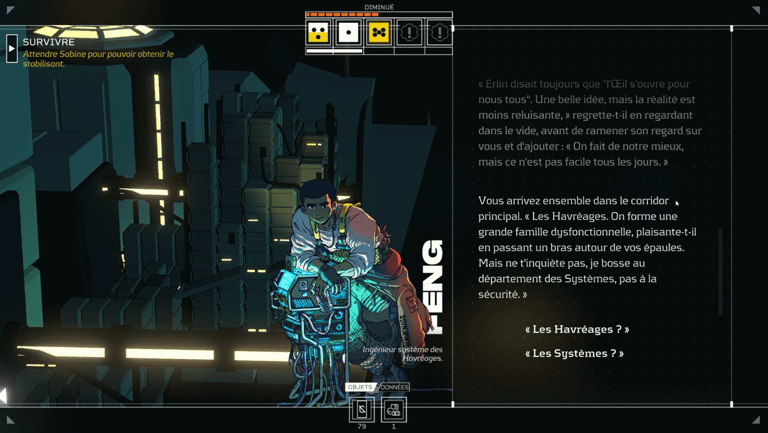 Capture d'écran d'une phase de dialogue du jeu Citizen Sleeper