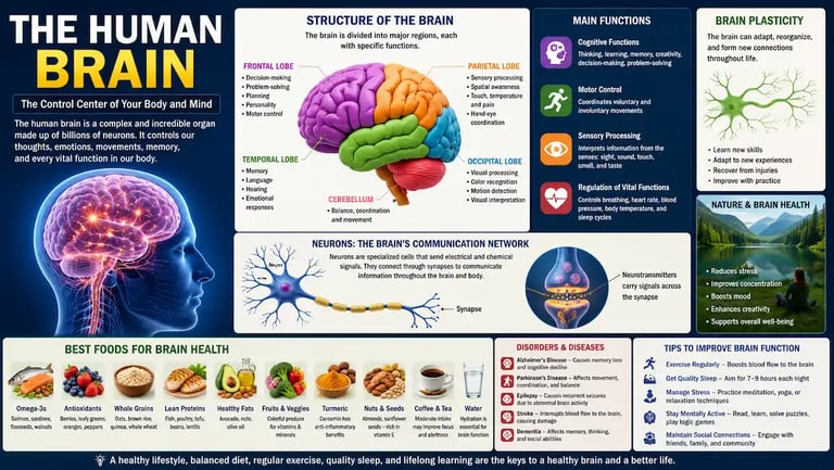 Illustration of the human brain showing its structure