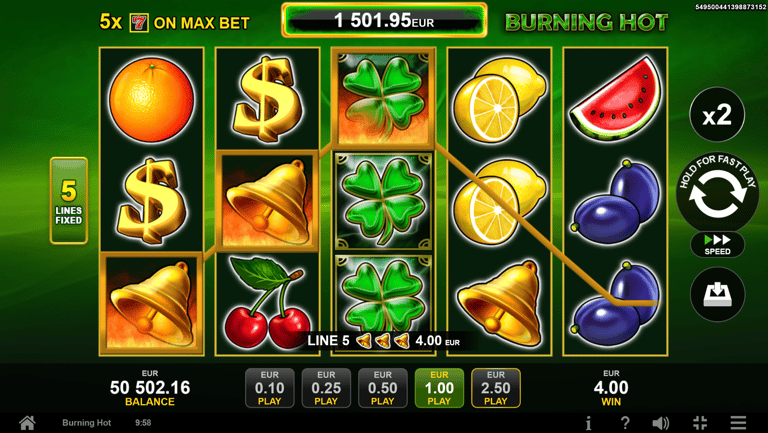 Klasik slot Burning Hot'ta kazanan kombinasyon x50