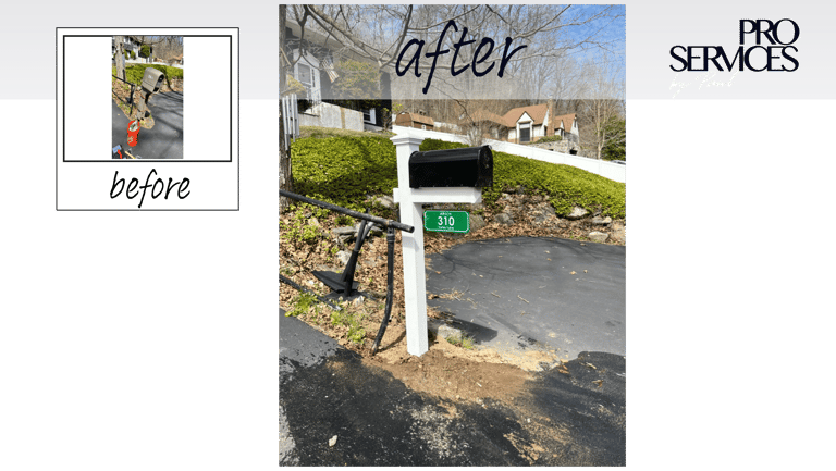 newly installed mailbox at end of driveway