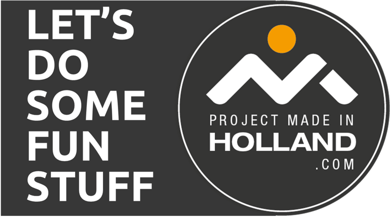 a black and white sign that says, let's do some fun by the brand Project Made in Holland