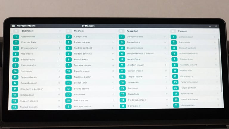 Wide dashboard interface screenshot showing multiple shipment rows with teal status indicators and carrier names listed side by side, clean neutral background, screen fills the frame, clinical daylight lighting