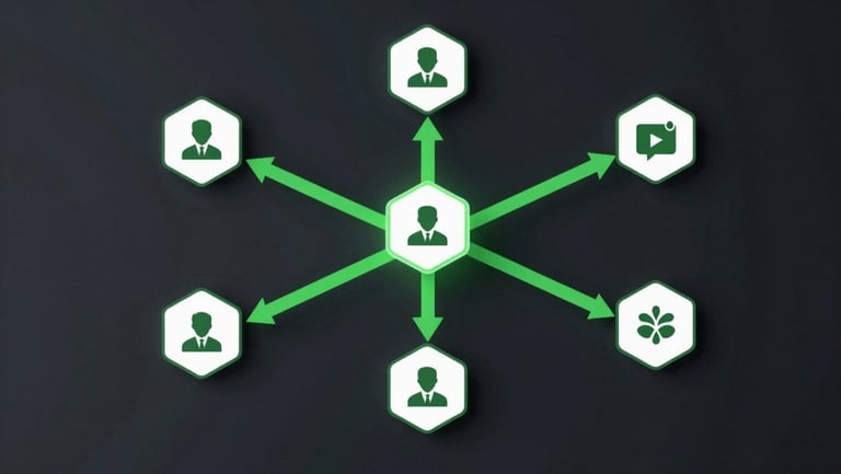 Clean isometric flow diagram showing a consumer lead passing through a TCPA verification filter node into an electric green routing path, dark background, sharp focus.