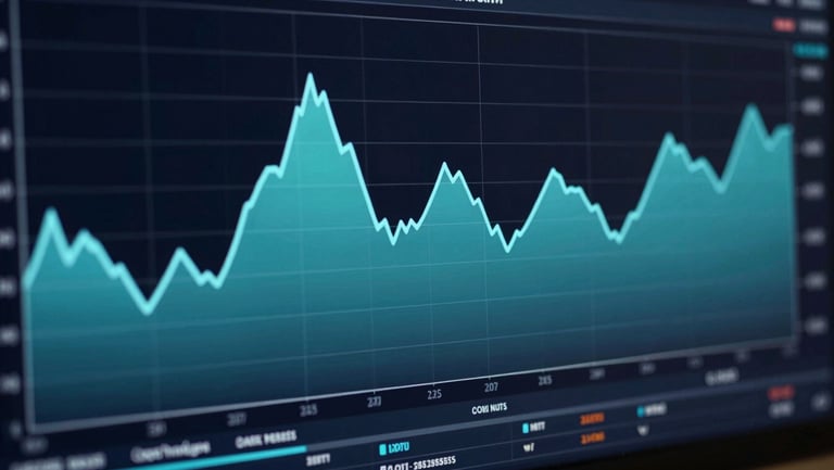 Wide shot of a total crypto market capitalization area chart on a dark data terminal, smooth cyan gradient fill beneath the line, deep navy background with subtle grid lines, screen-lit, no human subjects, no text overlays