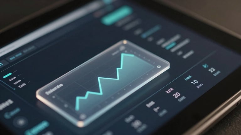 Macro close-up of a dark digital interface showing real-time analytics, floating translucent cards with growth metrics, cool silver rim lighting, highly technical luxury SaaS aesthetic.