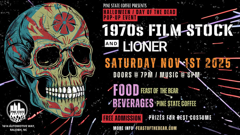 Feast of the Bear event at Pine State Coffee in Raleigh NC; live music, food catered by Jason Little